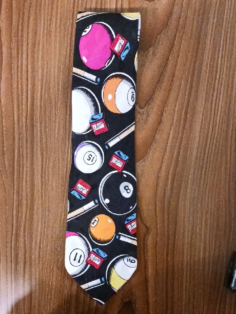 Addiction by Billero Vintage Novelty Pool Ball Tie - Black with Pink & Orange